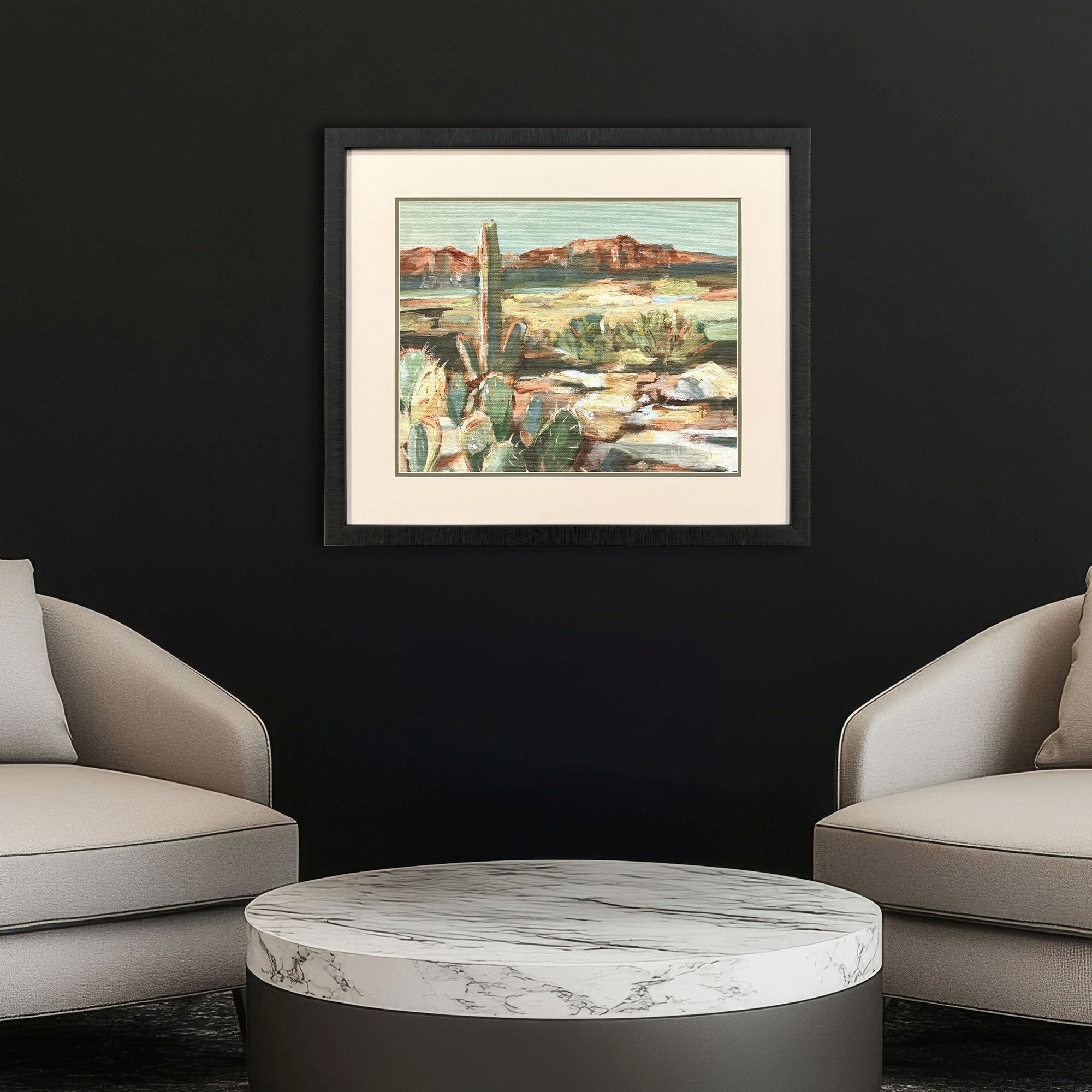 Pop Desert Green and Rust and Orange and Beige Framed Art, Propac