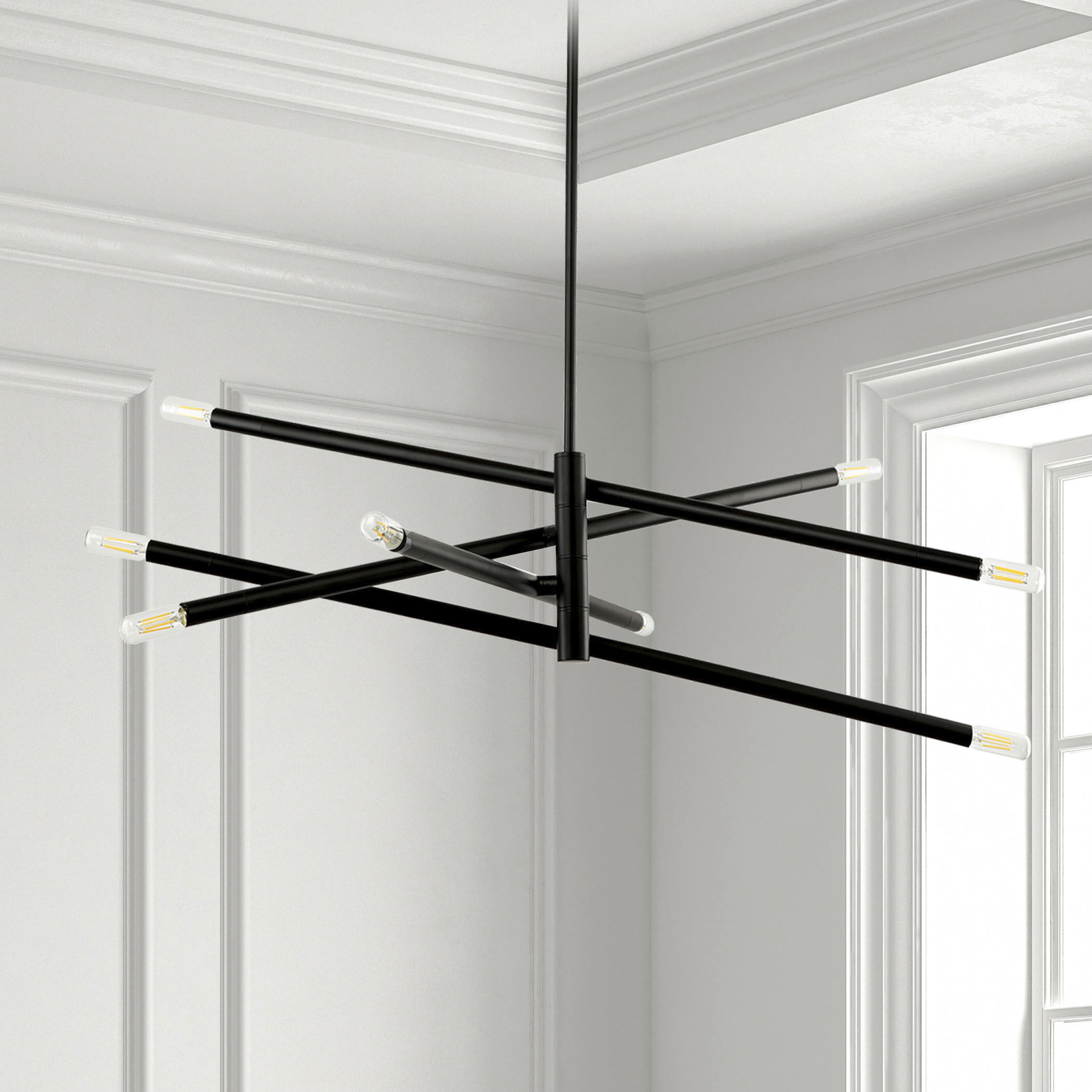 Wand 8 Light 35.5 inch Matte Black Chandelier Ceiling Light, Swivel