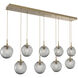Aster LED LED Gilded Brass Linear Pendant Ceiling Light in 2700K LED, Floret Inner - Smoke Outer, Multi-Port