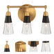 Ponti 3 Light 14 inch Matte Black with New Brass Bath Vanity Light Wall Light