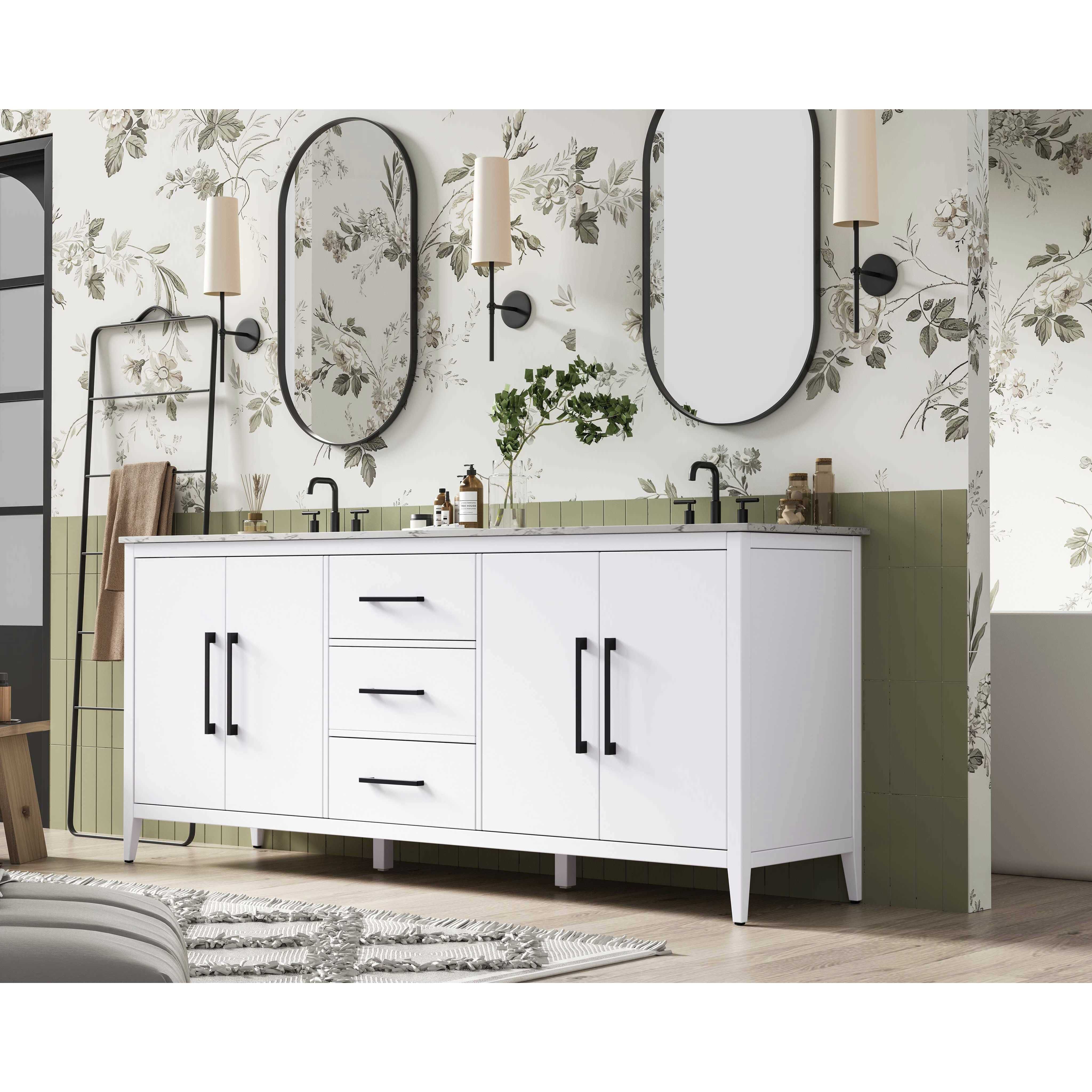 Millie 84 X 35 inch White Bathroom Vanity Cabinet