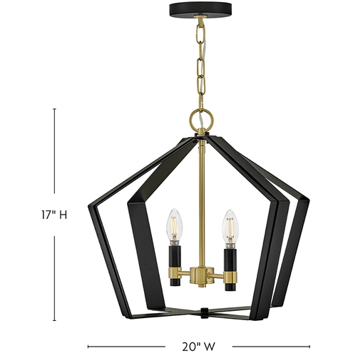 Sammi 2 Light 20 inch Black with Lacquered Brass Pendant Ceiling Light