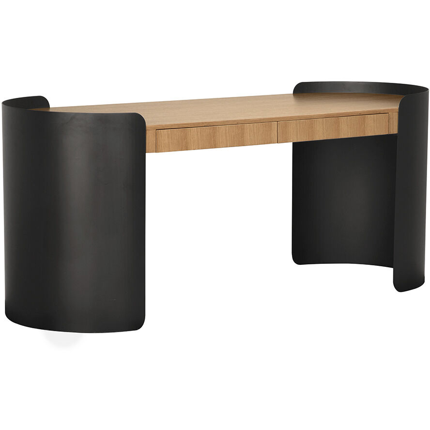 Tessio 74.5 X 28 inch Matte Black and Natural Oak Desk