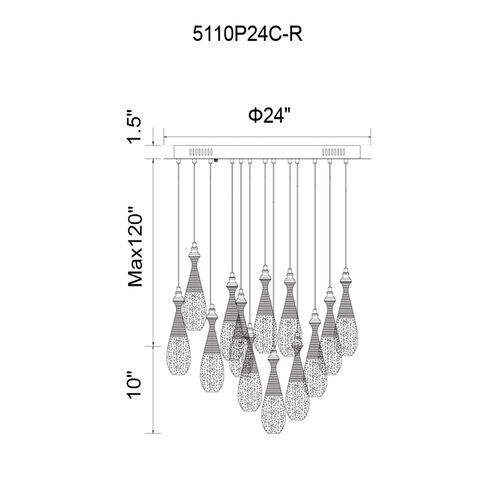 Dior LED 24 inch Chrome Multi Point Pendant Ceiling Light