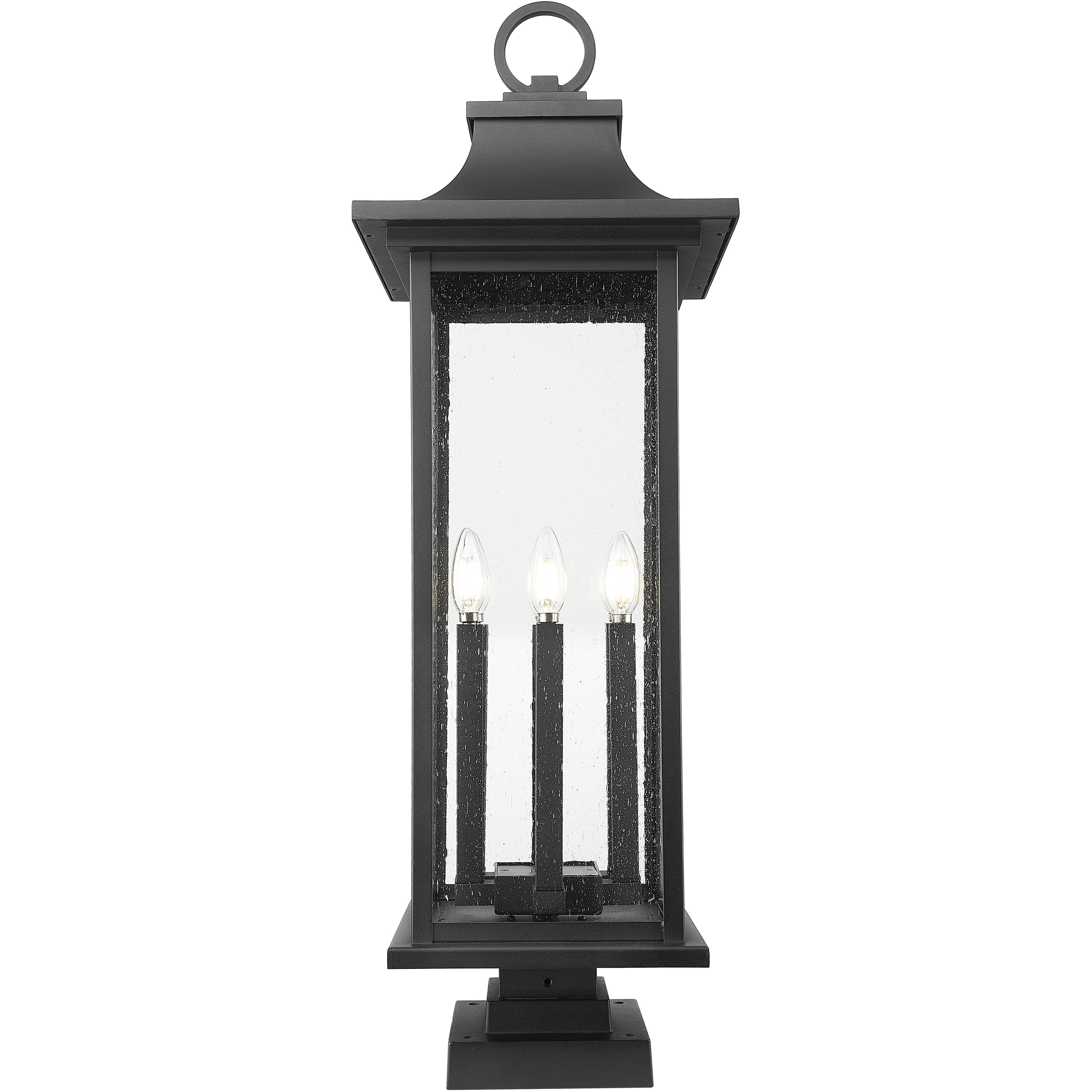 Tiberius 6 Light 36.5 inch Black Outdoor Pier Mounted Fixture in Clear Seedy Glass