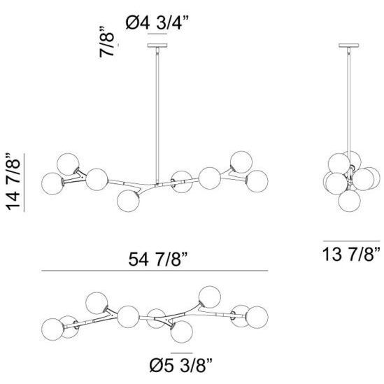 Rami 8 Light 13.88 inch Black Chandelier Ceiling Light in Black and Opal Glass