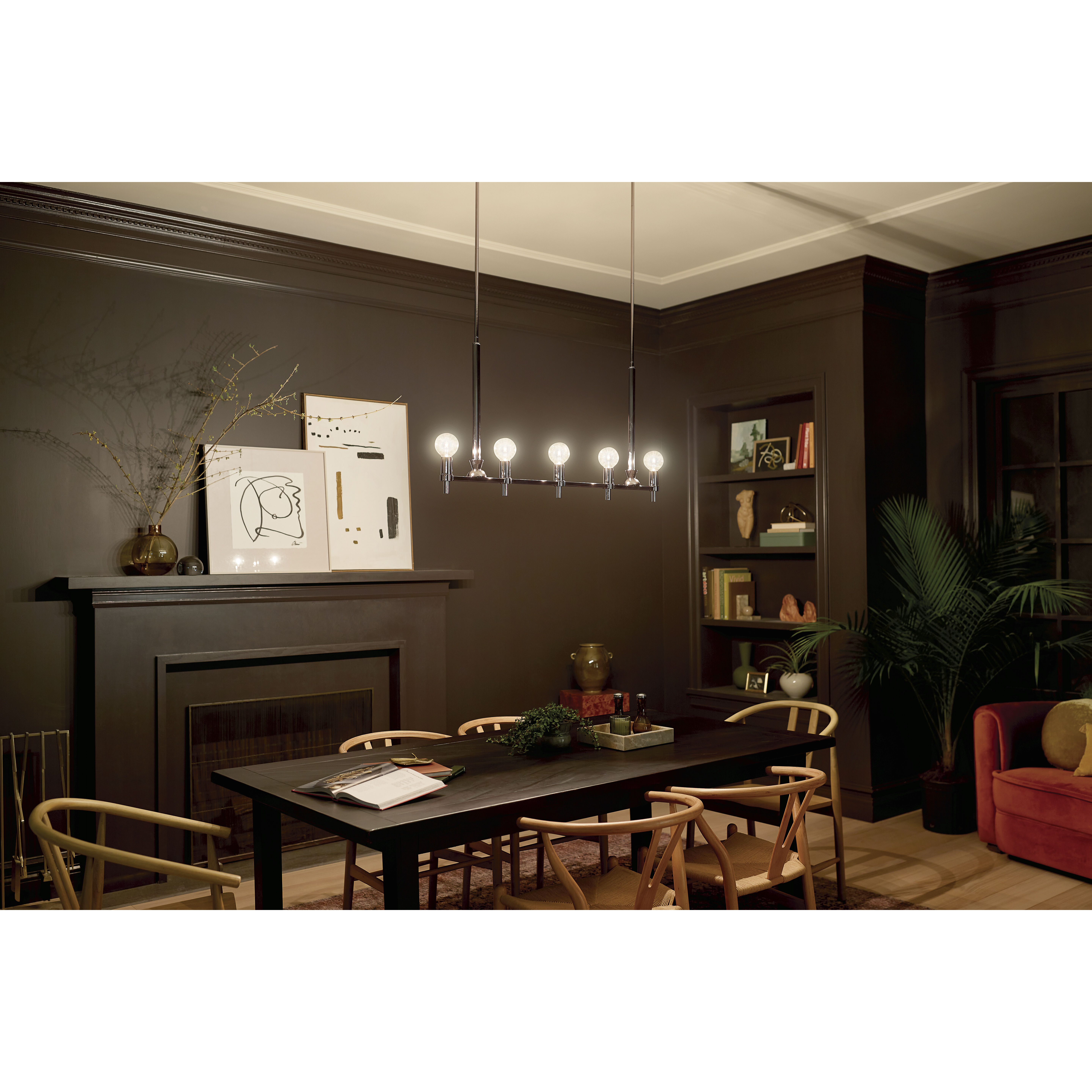 Torvee 5 Light 2.75 inch Nickel Textured Chandelier Linear Ceiling Light in Polished Nickel