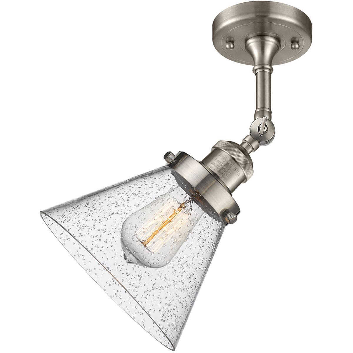 Franklin Restoration Large Cone 1 Light 8 inch Brushed Satin Nickel Semi-Flush Mount Ceiling Light in Seedy Glass, Franklin Restoration