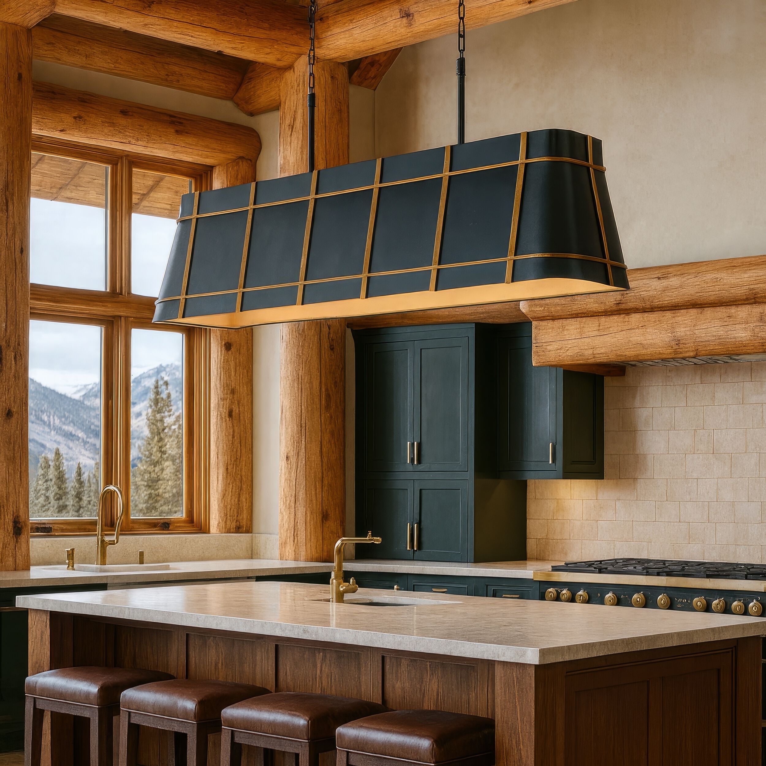 Brasserie 6 Light 62 inch Blackened Zinc and Heritage Bronze Linear Pendant Ceiling Light