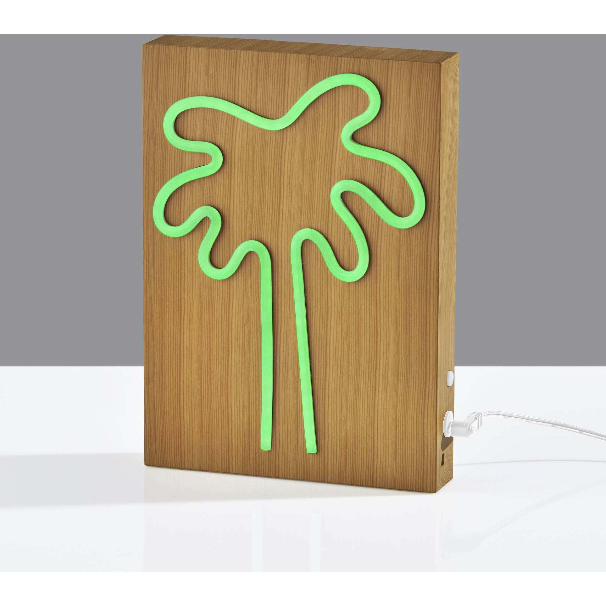 Wood Framed 9 inch 0.5 watt Natural Wood Grain on Plastic - Water Transfer Table/Wall Lamp Portable Light, Neon Palm Tree, Simplee Adesso