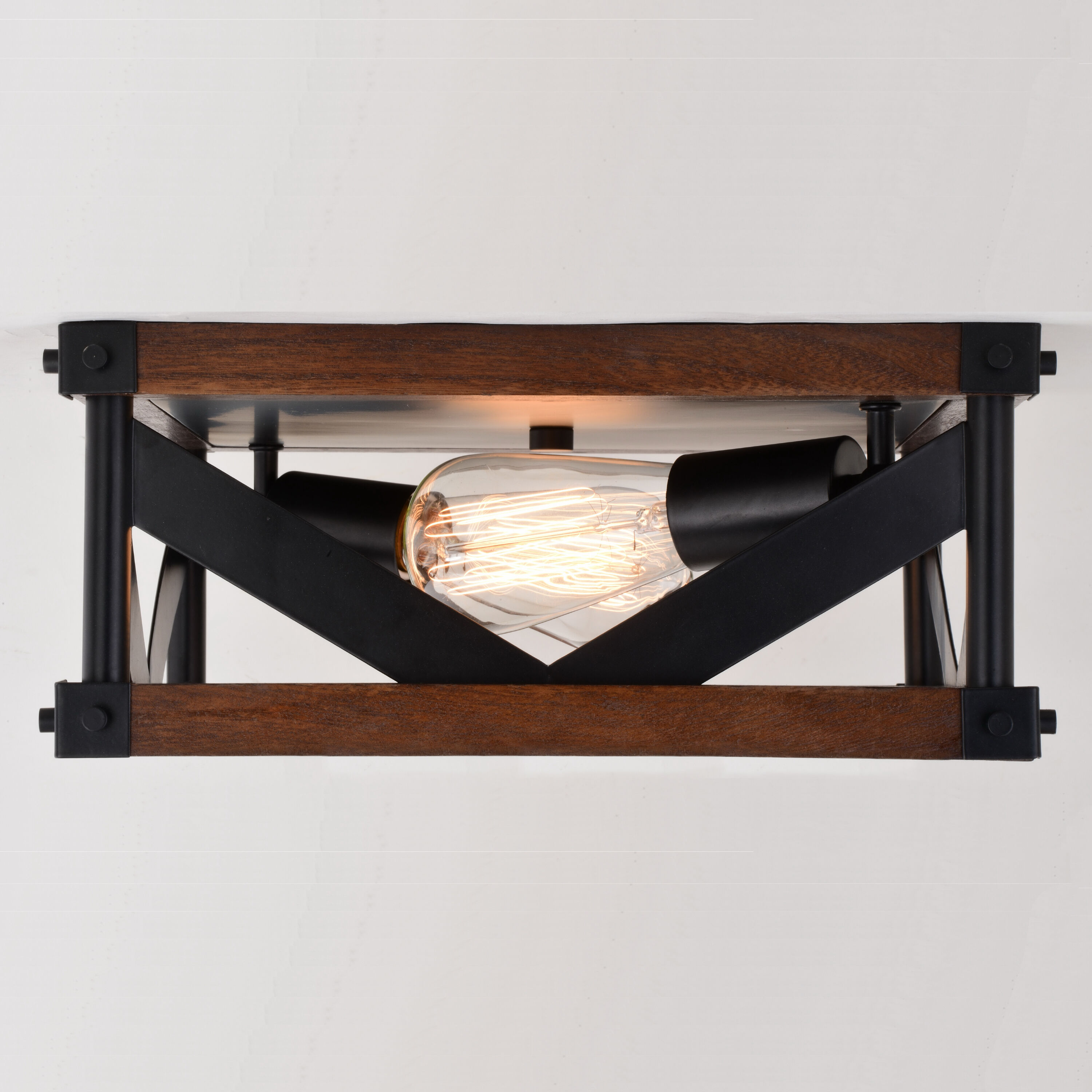 Wade LED 13 inch Matte Black and Sycamore Flush Mount Ceiling Light