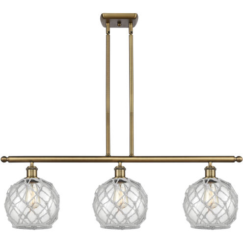 Ballston Farmhouse Rope 3 Light 36 inch Brushed Brass Island Light Ceiling Light in Clear Glass with White Rope, Ballston