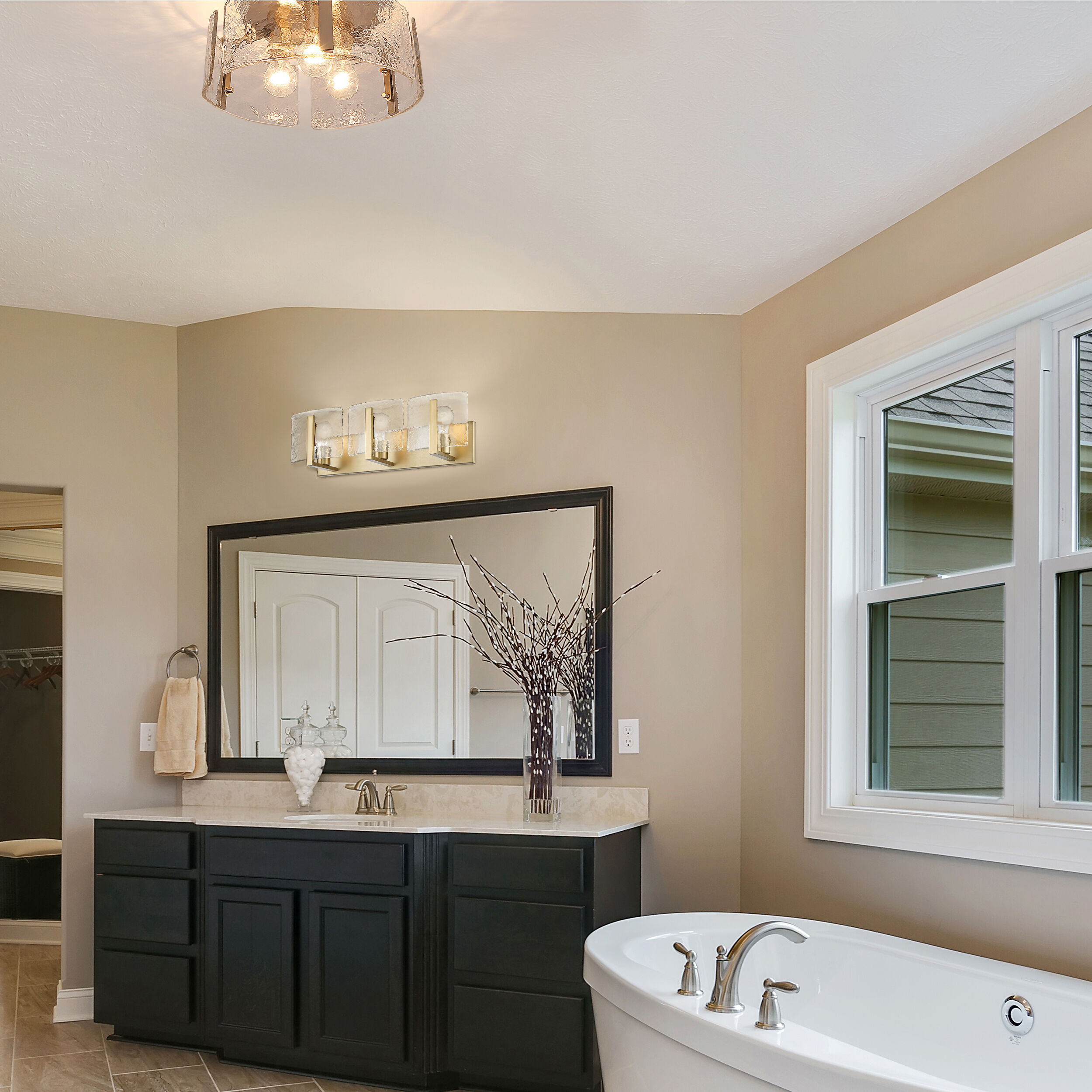 Aenon 3 Light 15 inch Brushed Champagne Brass Flush Mount Ceiling Light