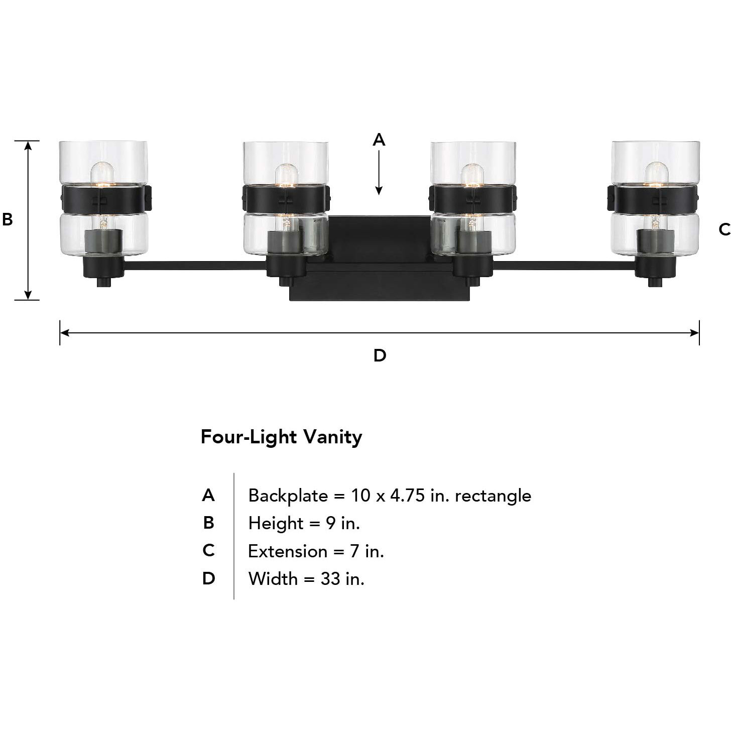 Midnight LA 4 Light 33 inch Matte Black Vanity Light Wall Light