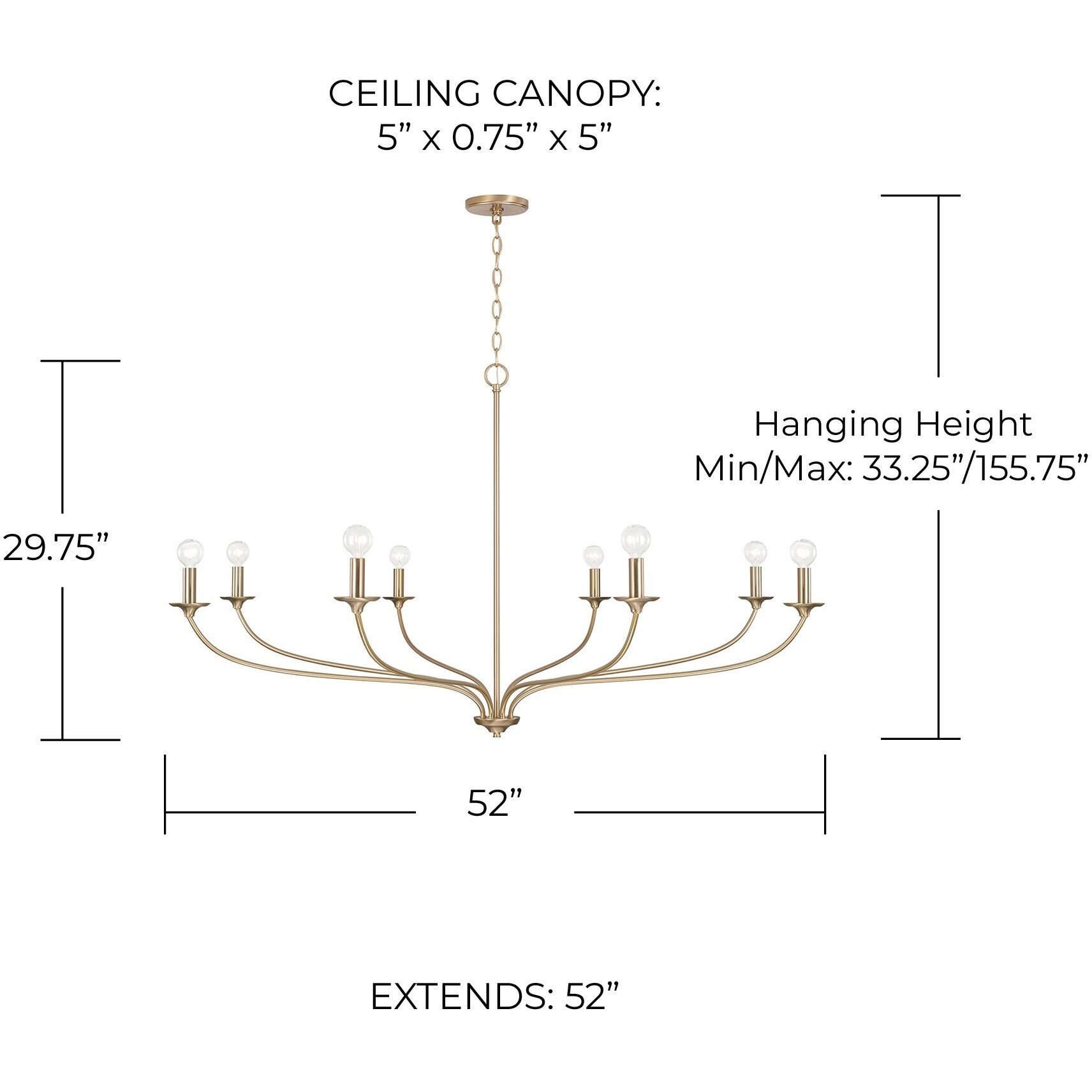 Dolan 8 Light 52 inch Matte Brass Chandelier Ceiling Light