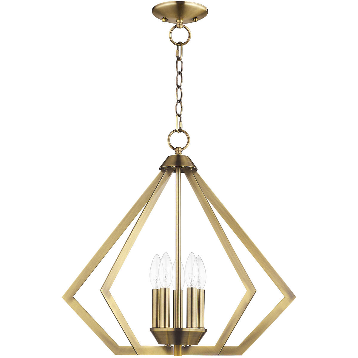 Prism 5 Light 20 inch Antique Brass Chandelier Ceiling Light