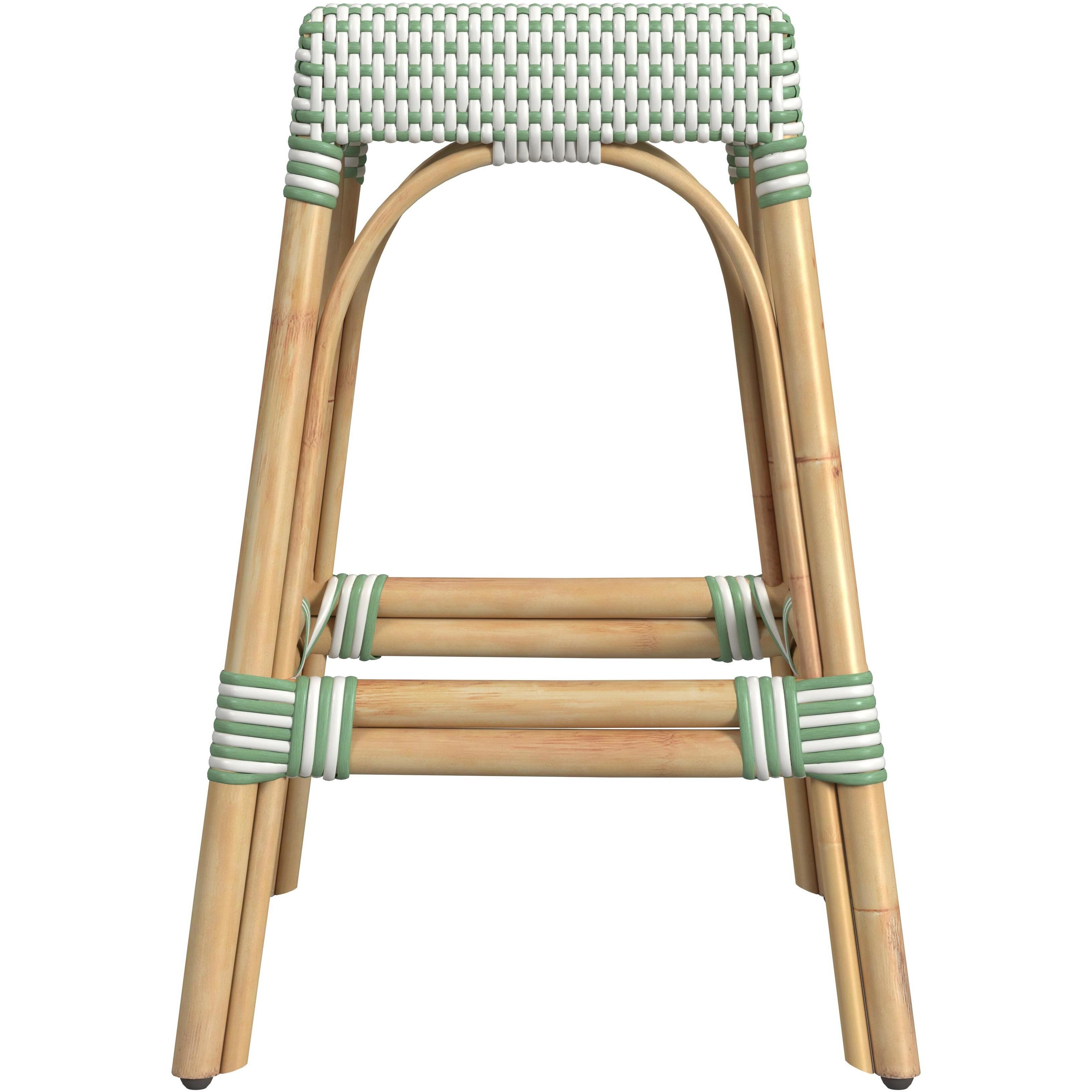 Robias Rectangular Rattan 24.5" Counter Stool in White and Green Dot