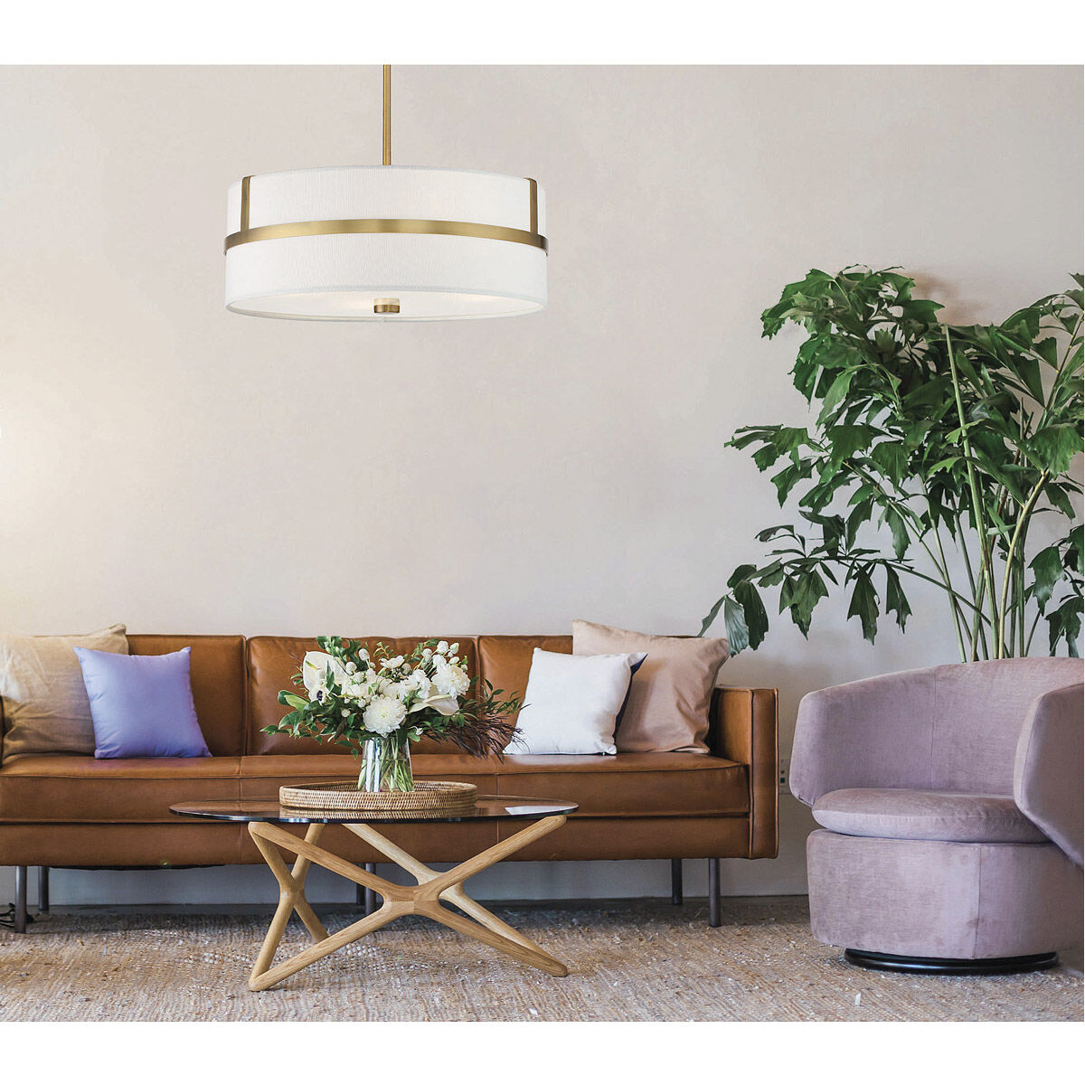 Contemporary 4 Light 20 inch Natural Brass Pendant Ceiling Light