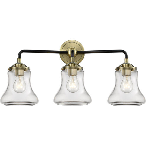 Nouveau Bellmont 3 Light 24 inch Black Antique Brass Bath Vanity Light Wall Light in Clear Glass, Nouveau