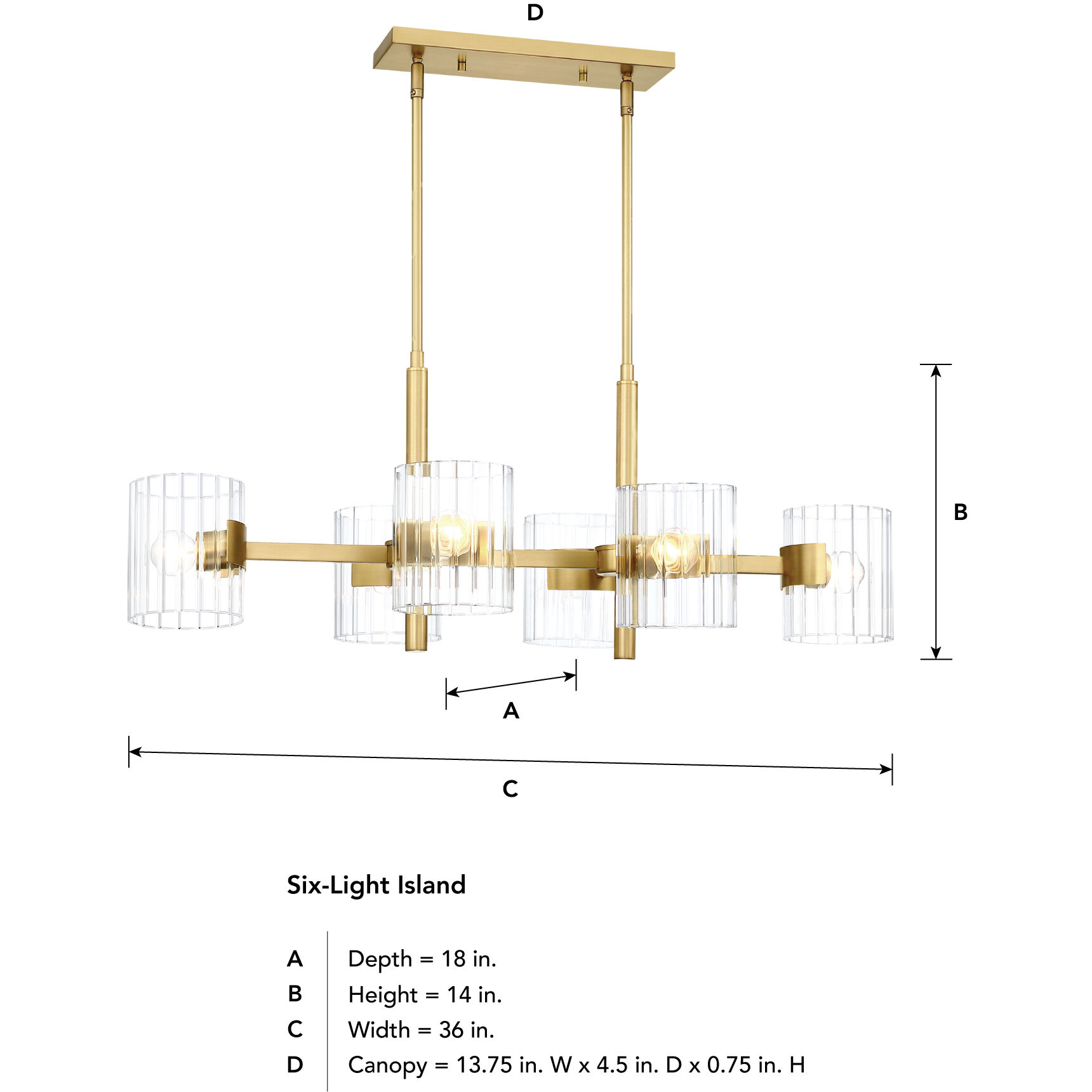 Aries 6 Light 36 inch Brushed Gold Island Light Ceiling Light