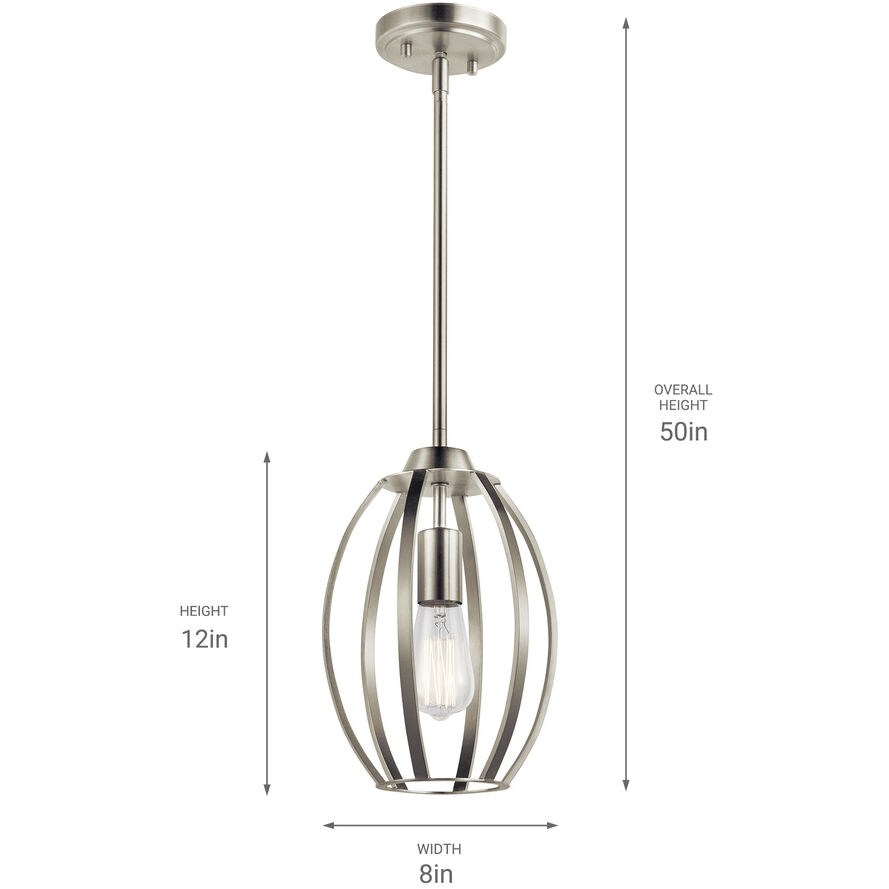 Tao 1 Light 8 inch Brushed Nickel Pendant Ceiling Light