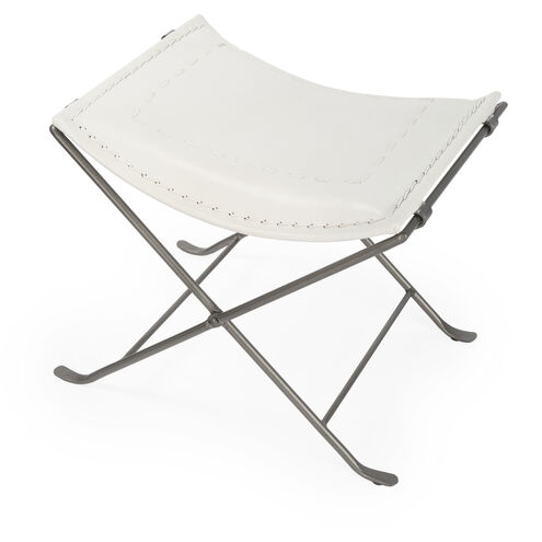 Melton Leather 21.5"W Accent Stool in White