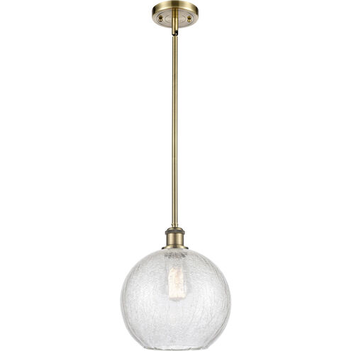 Ballston Large Athens LED 10 inch Antique Brass Pendant Ceiling Light in Clear Crackle Glass, Ballston