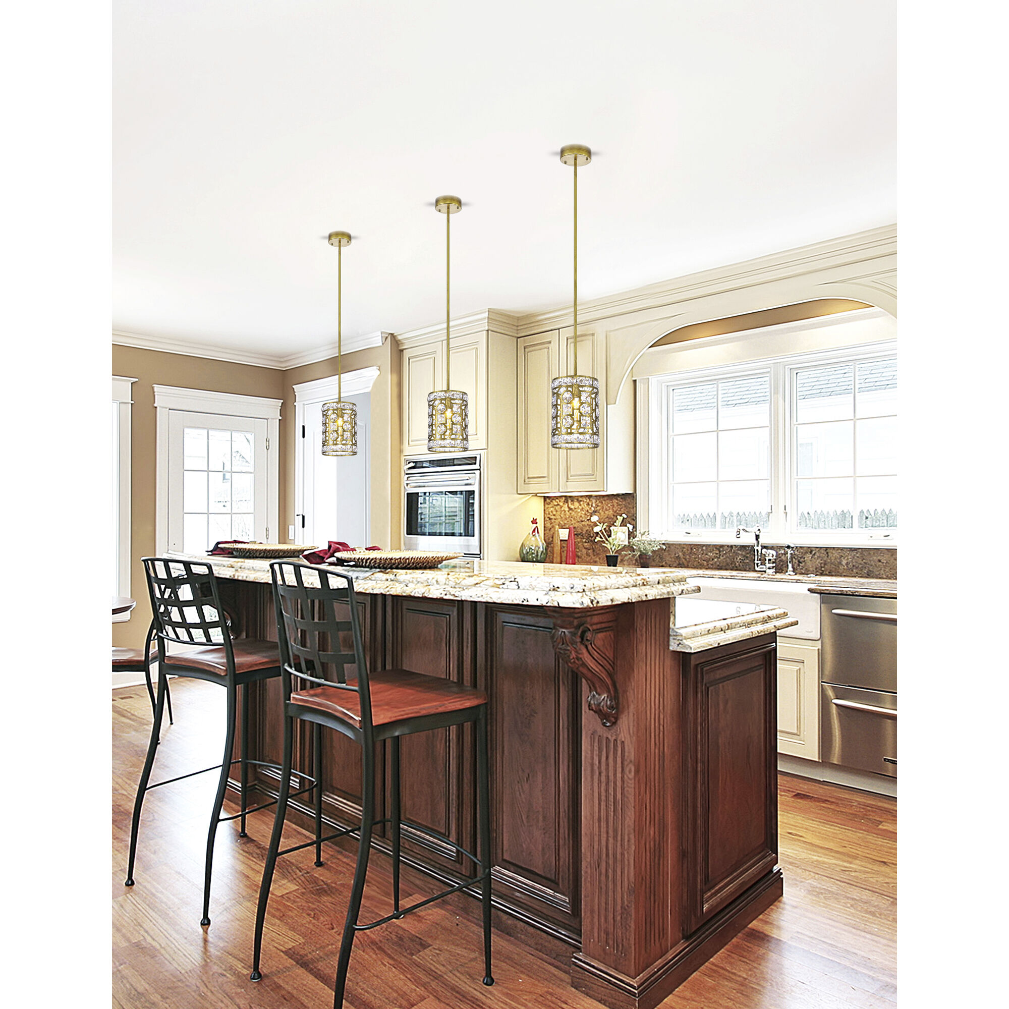 Belinda 1 Light 7 inch Champagne Drum Shade Mini Pendant Ceiling Light