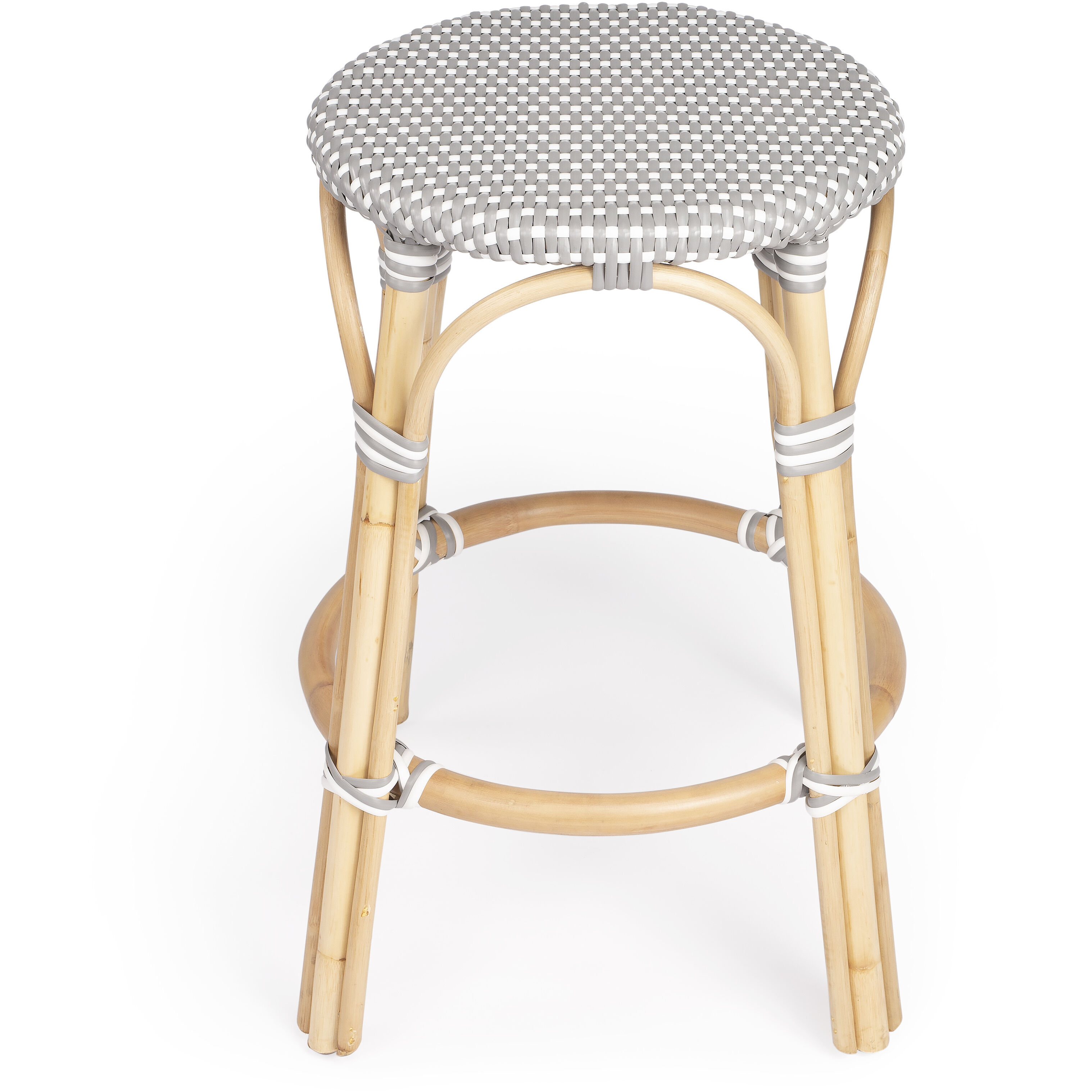Tobias Gray & White Rattan Bar Stool