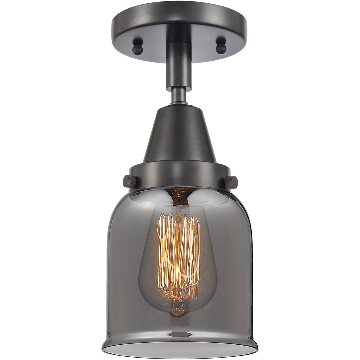 Franklin Restoration Small Bell LED 5 inch Matte Black Flush Mount Ceiling Light in Plated Smoke Glass