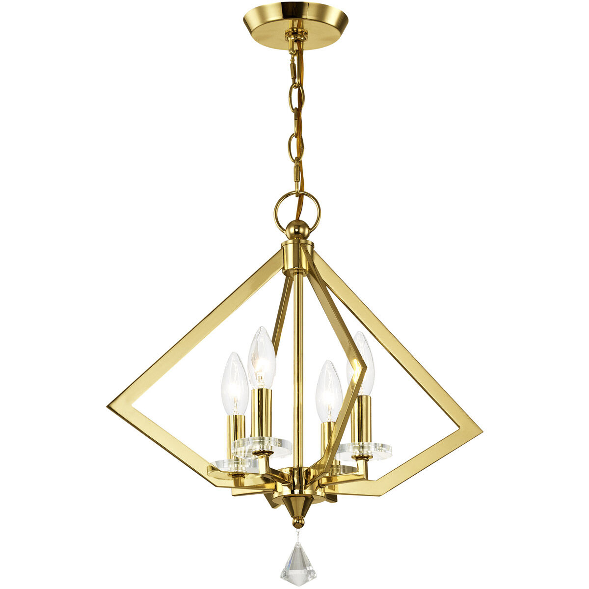 Diamond 4 Light 18 inch Polished Brass Mini Chandelier Ceiling Light
