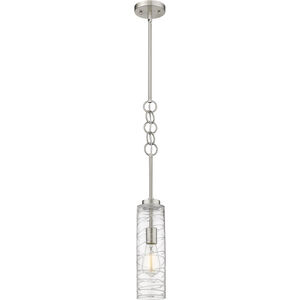 Wexford LED 4 inch Brushed Satin Nickel Mini Pendant Ceiling Light in Clear Deco Swirl Glass