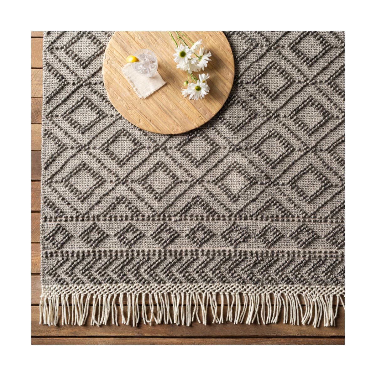 Farmhouse Tassels 96 X 30 inch Black/White Rugs in 2.5 x 8