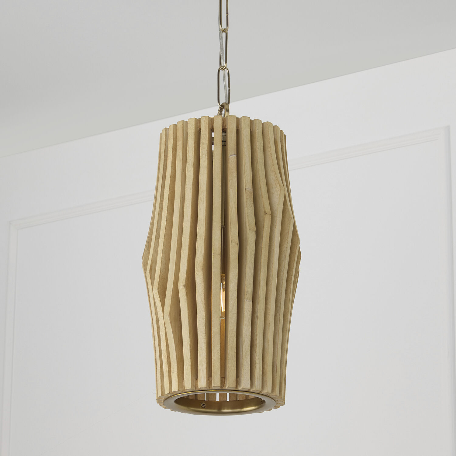 Archer 1 Light 8.75 inch Blonde Wood and Matte Brass Pendant Ceiling Light