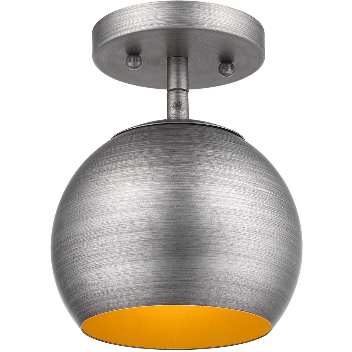 Latitude 1 Light 7 inch Hand Painted Weathered Pewter W/ Gold Interior Pendant/Semi-Flush Ceiling Light