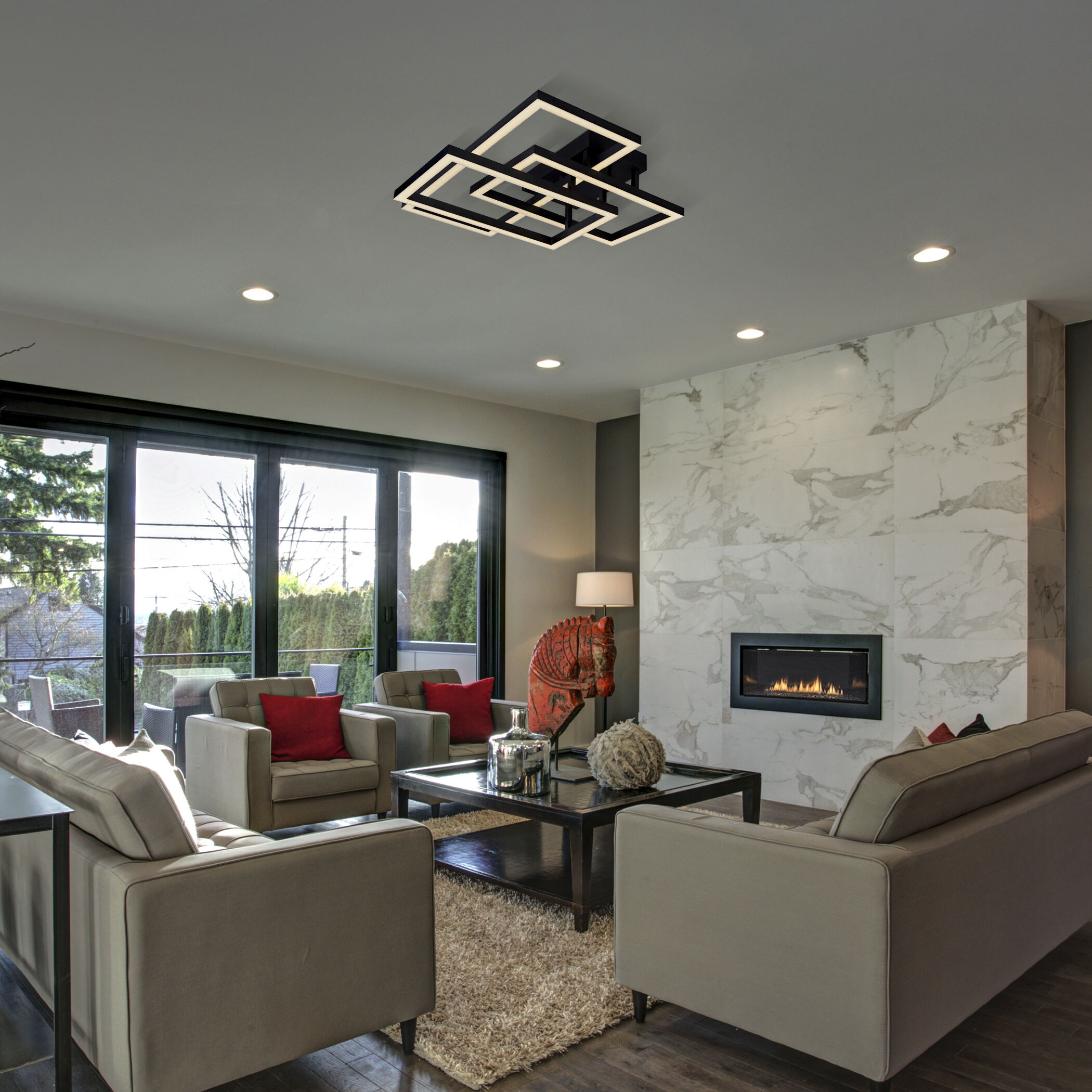 Radium 27.5 inch Black Semi-Flush Ceiling Light