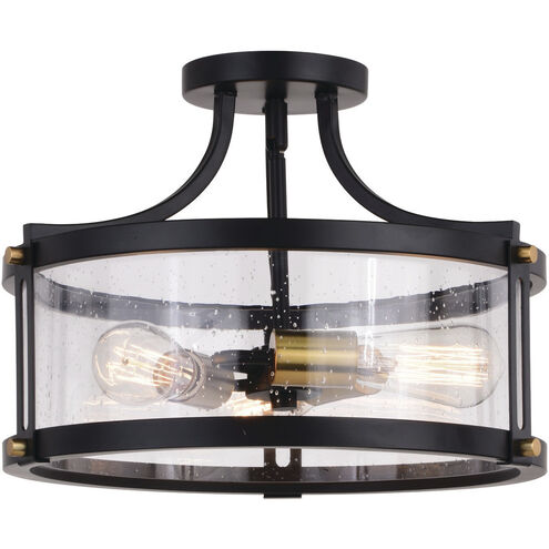 Holbrook 3 Light 15.75 inch Matte Black and Satin Brass Semi-Flush Mount Ceiling Light