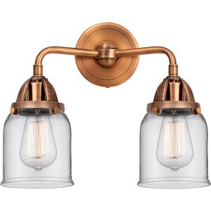 Nouveau 2 Small Bell 2 Light 13 inch Antique Copper Bath Vanity Light Wall Light in Clear Glass