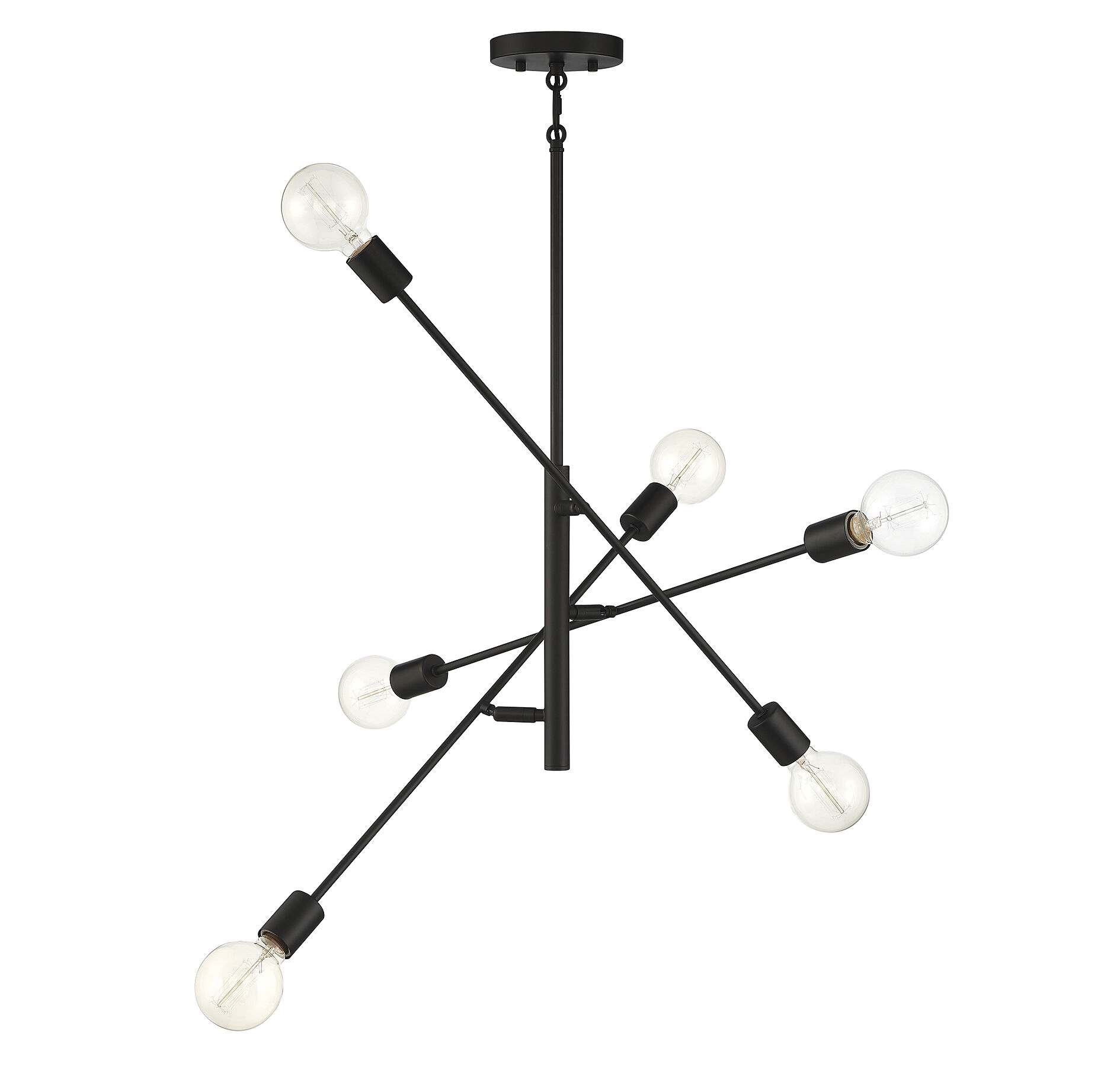 Contemporary 6 Light 26 inch Matte Black Chandelier Ceiling Light