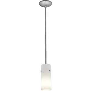 Cylinder LED 4 inch Brushed Steel Pendant Ceiling Light in Opal