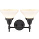 Caden LED 17 inch Matte Black Bath Vanity Light Wall Light in White Glass