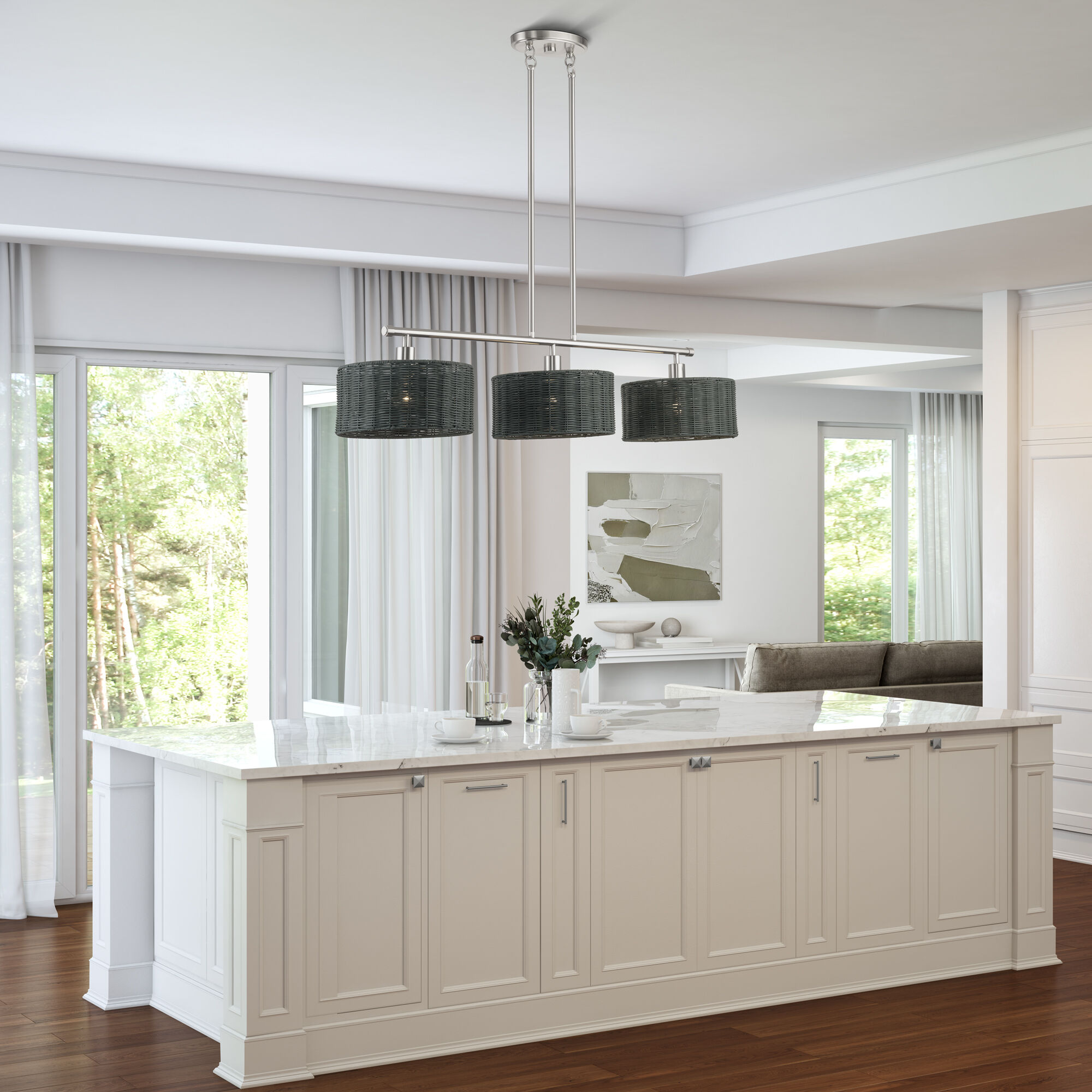 Weavington 3 Light 46 inch Brushed Nickel Linear Chandelier Ceiling Light, Extra Large