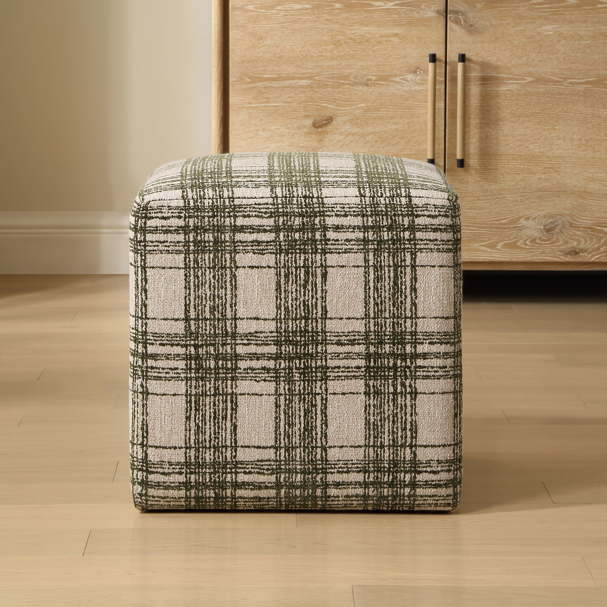 Joie 18 inch Ireland Green Plaid Chenille Ottoman