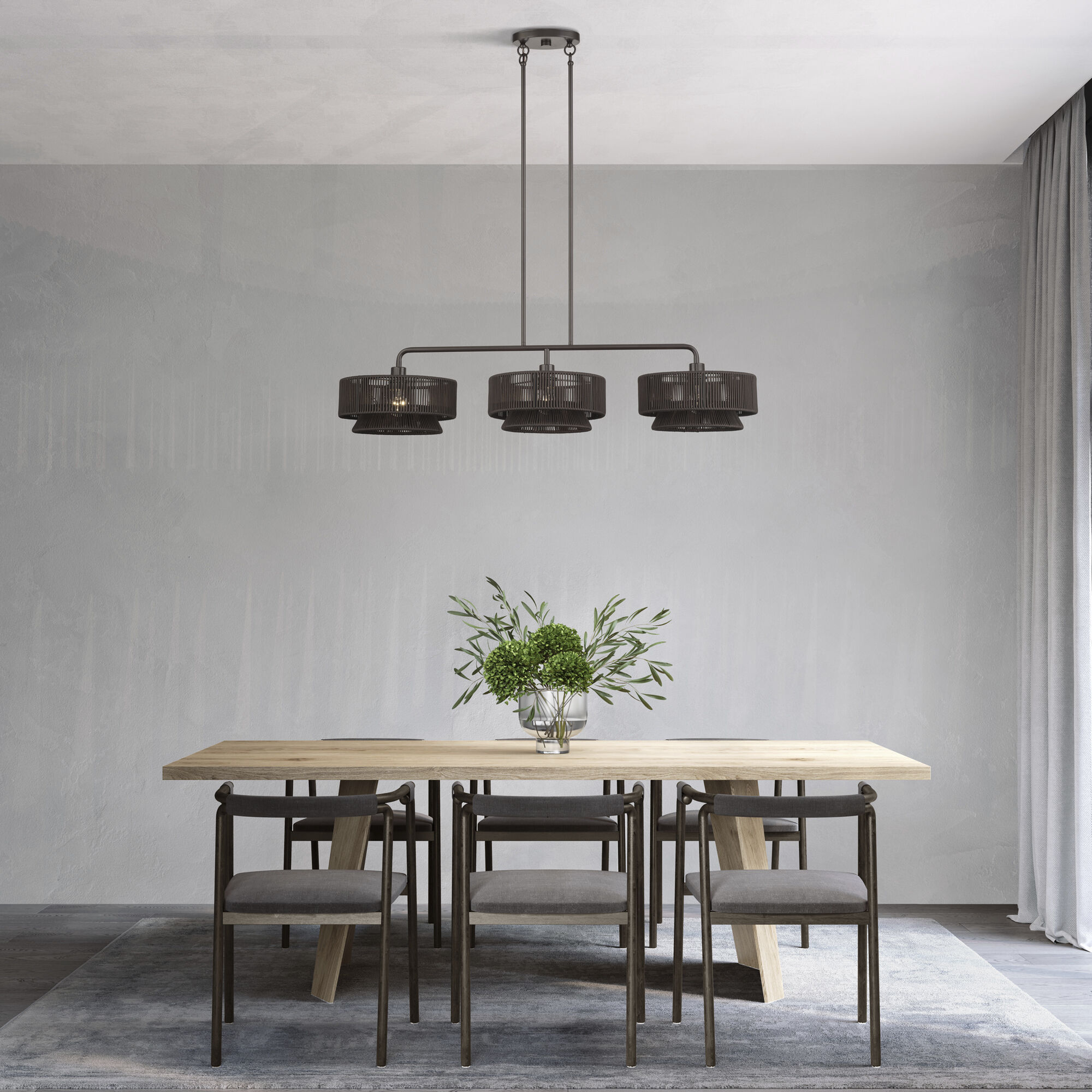 Florell 3 Light 47 inch English Bronze Linear Chandelier Ceiling Light, Extra Large