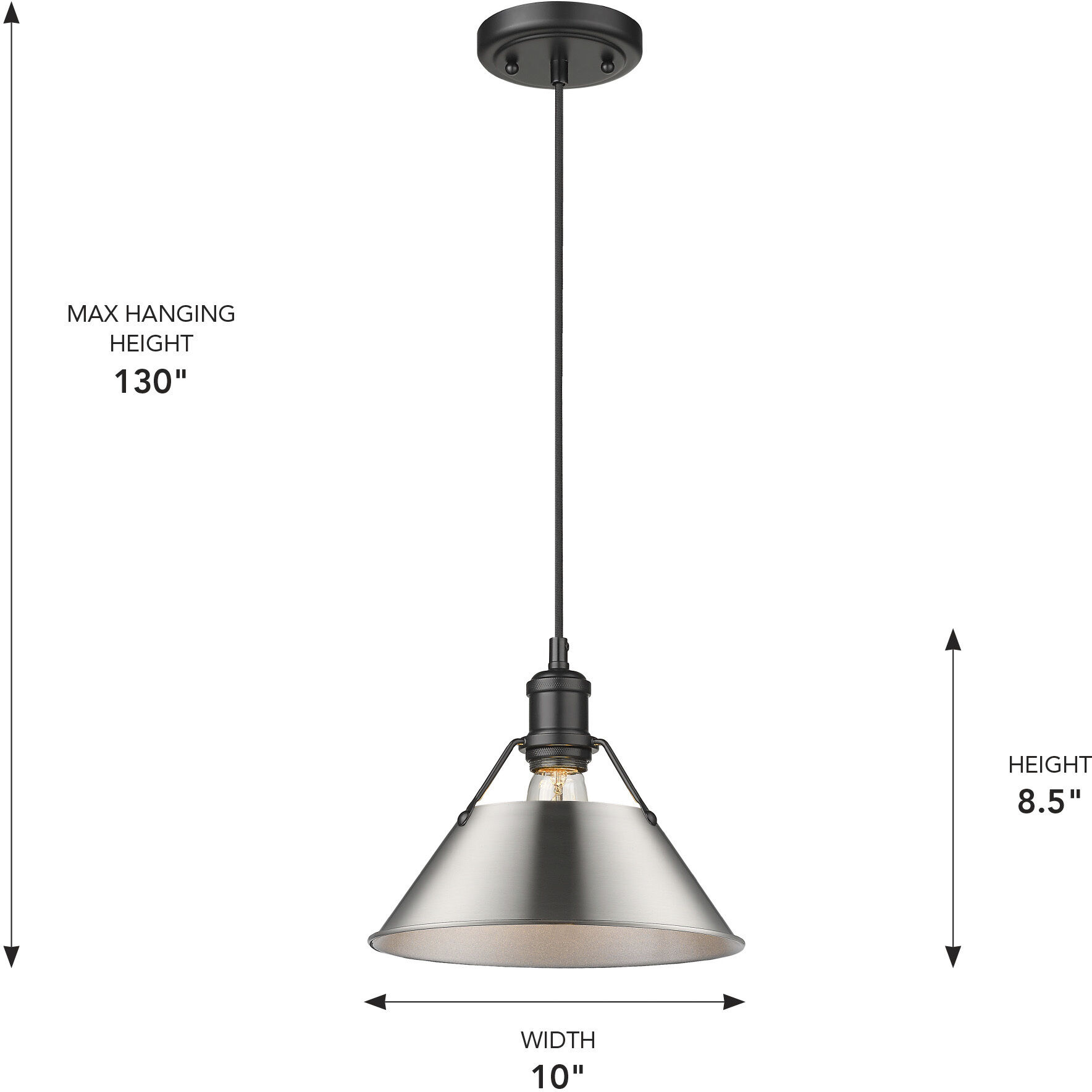 Yep Orwell Pendant Ceiling Light in Matte Black, Pewter, Medium