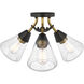 Starlight 3 Light 19 inch Matte Black and Natural Brass Semi Flush Mount Ceiling Light