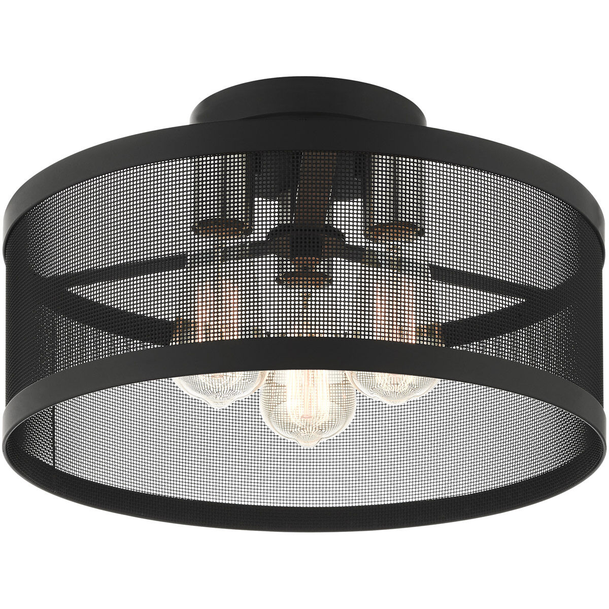 Industro 3 Light 15 inch Black with Brushed Nickel Accents Semi Flush Ceiling Light