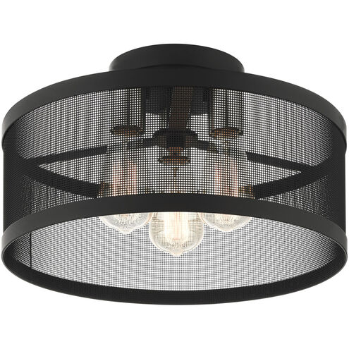 Industro 3 Light 15 inch Black with Brushed Nickel Accents Semi Flush Ceiling Light