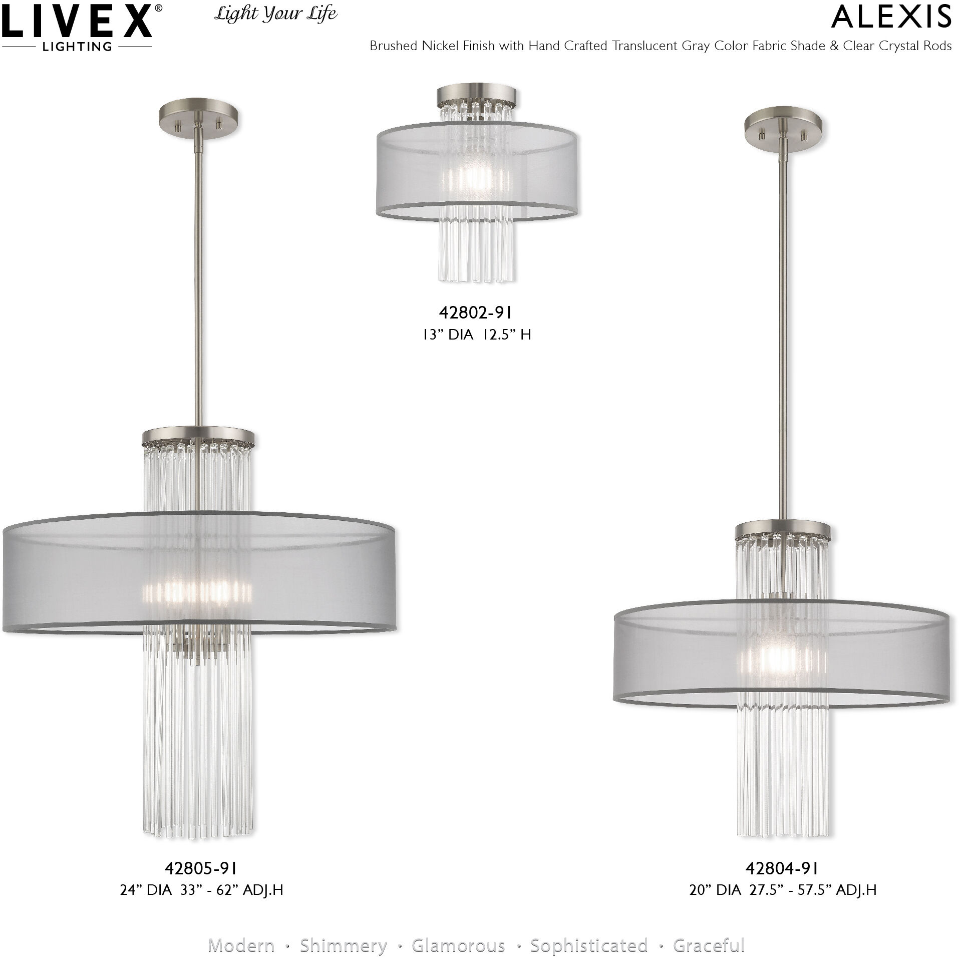 Alexis 1 Light 20 inch Brushed Nickel Pendant Chandelier Ceiling Light
