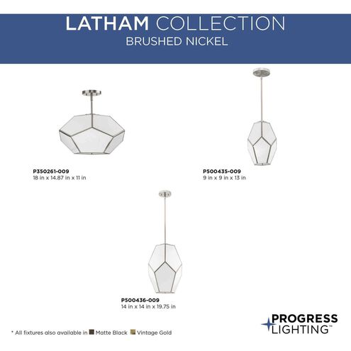 Latham 1 Light 9 inch Brushed Nickel Pendant Ceiling Light